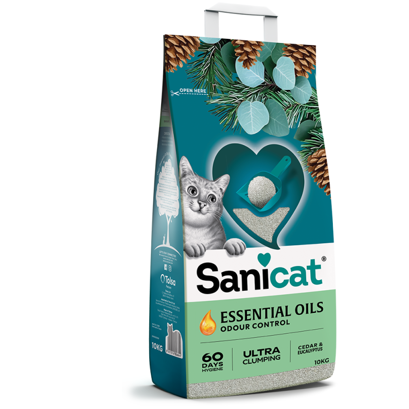 Sanicat Essential Oils Sedir ve Okaliptus Kokulu Topaklaşan Bentonit Kedi Kumu 10 L