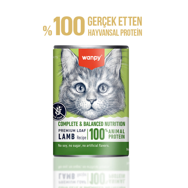 Wanpy Tahılsız Kedi %100 Gerçek Et Kuzulu Konserve 375 gr