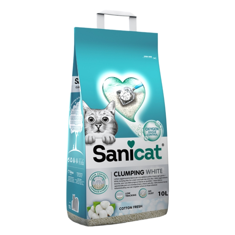 Sanicat Clumping White Koton Ferahlığı Kokulu Topaklaşan Bentonit Kedi Kumu